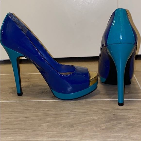 Blue Patent Duo Tone Stiletto Pumps, Size 5.5 - Picture 3 of 5